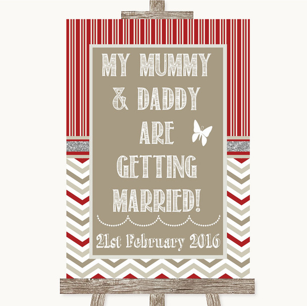 Red & Grey Winter Mummy Daddy Getting Married Personalised Wedding Sign