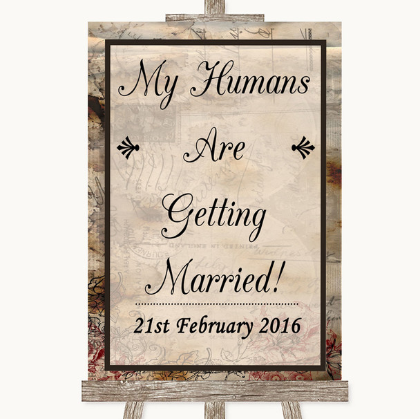 Vintage My Humans Are Getting Married Personalised Wedding Sign