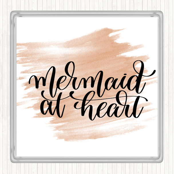 Watercolour Mermaid At Heart Quote Drinks Mat Coaster