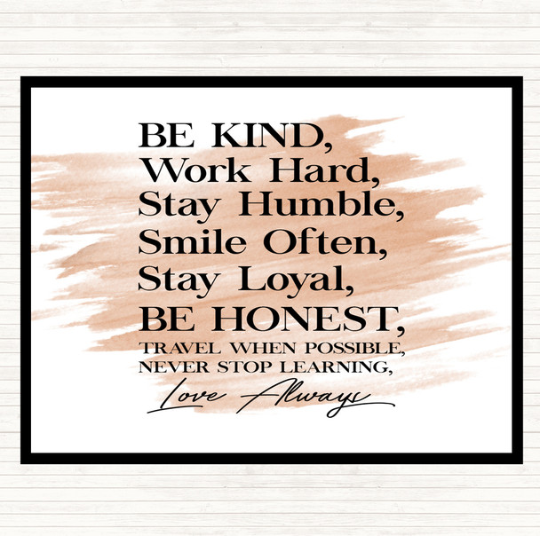 Watercolour Be Kind Work Hard Quote Dinner Table Placemat
