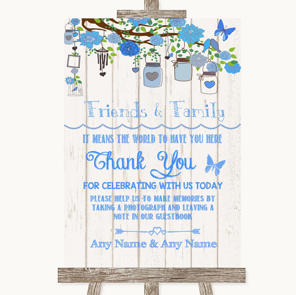 Blue Rustic Wood Photo Guestbook Friends & Family Personalised Wedding Sign