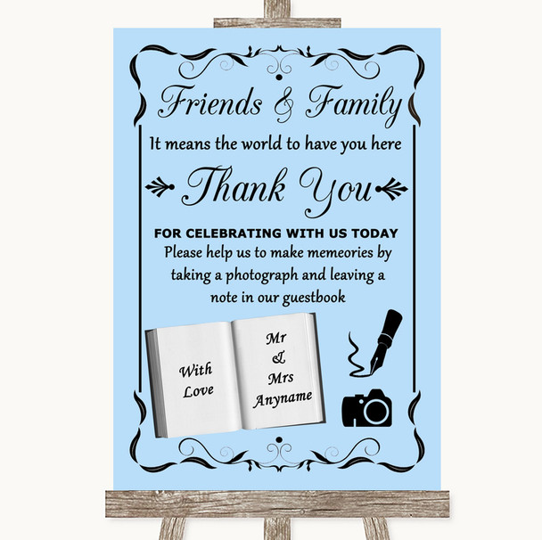 Blue Photo Guestbook Friends & Family Personalised Wedding Sign