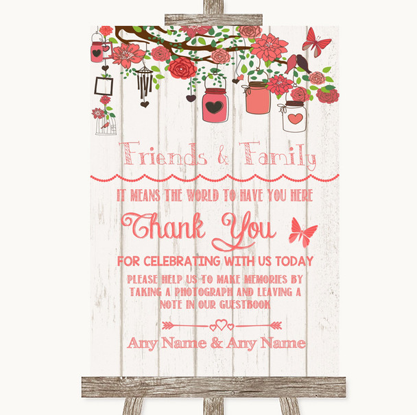 Coral Rustic Wood Photo Guestbook Friends & Family Personalised Wedding Sign