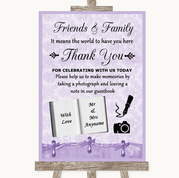 Lilac Shabby Chic Photo Guestbook Friends & Family Personalised Wedding Sign
