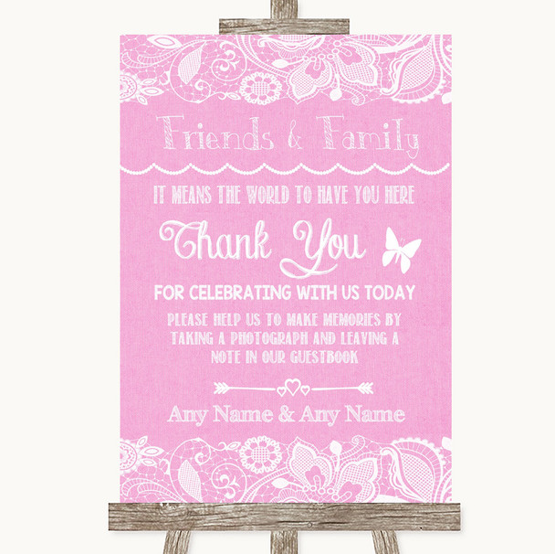 Pink Burlap & Lace Photo Guestbook Friends & Family Personalised Wedding Sign