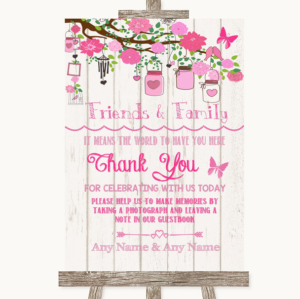 Pink Rustic Wood Photo Guestbook Friends and Family Personalised Wedding Sign