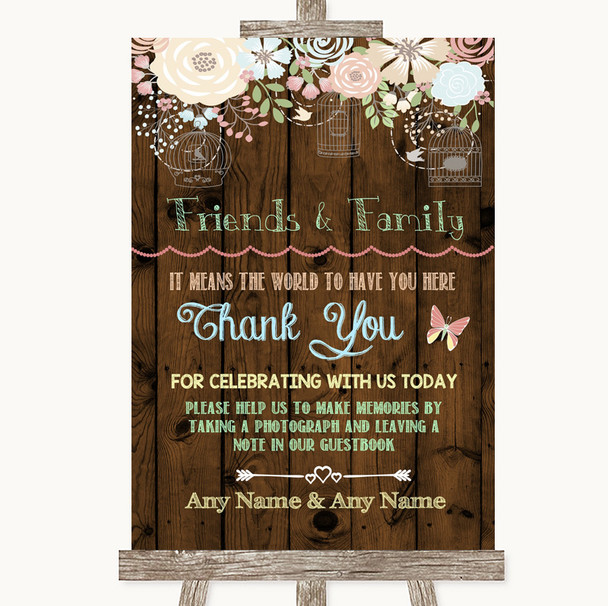Rustic Floral Wood Photo Guestbook Friends and Family Personalised Wedding Sign