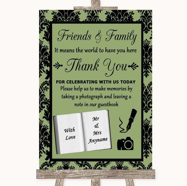 Sage Green Damask Photo Guestbook Friends & Family Personalised Wedding Sign
