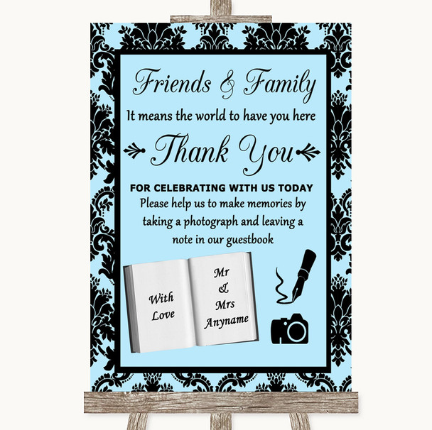 Sky Blue Damask Photo Guestbook Friends & Family Personalised Wedding Sign