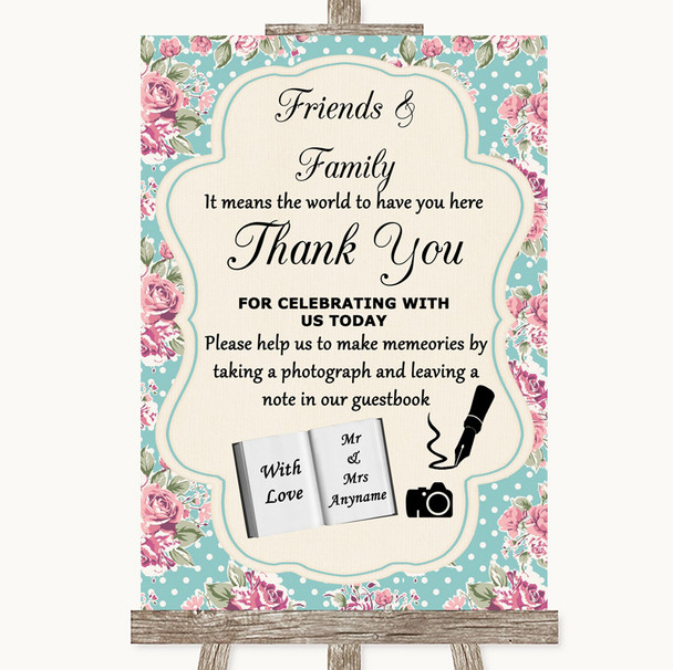 Vintage Shabby Chic Rose Photo Guestbook Friends and Family Wedding Sign