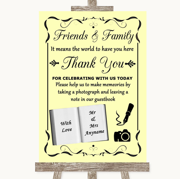 Yellow Photo Guestbook Friends & Family Personalised Wedding Sign