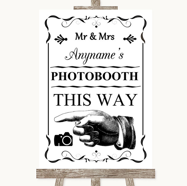 Black & White Photobooth This Way Left Personalised Wedding Sign