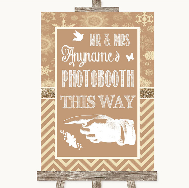 Brown Winter Photobooth This Way Left Personalised Wedding Sign