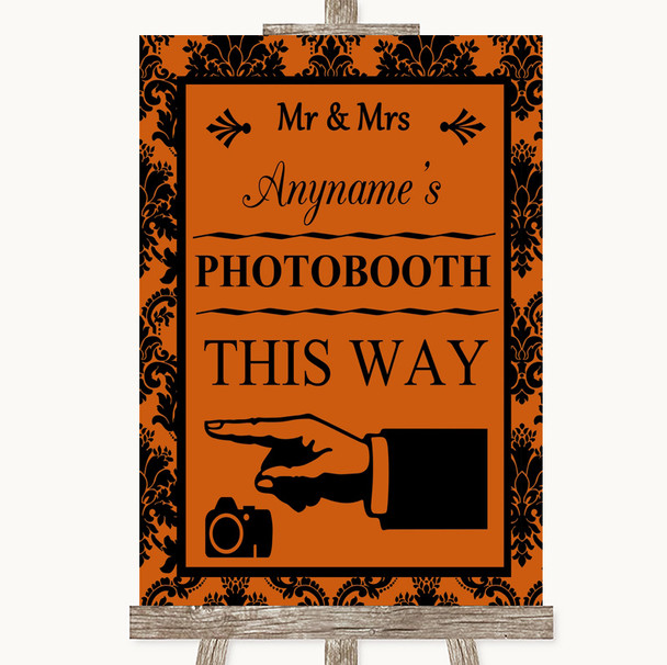 Burnt Orange Damask Photobooth This Way Left Personalised Wedding Sign