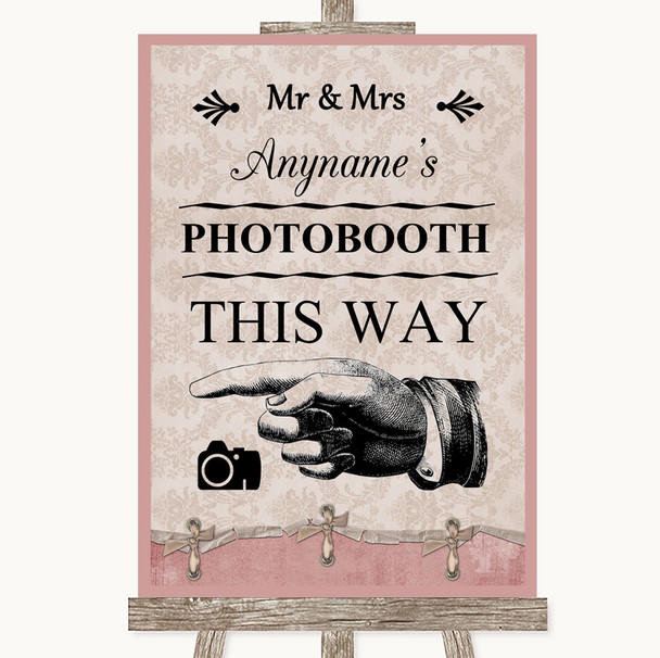 Pink Shabby Chic Photobooth This Way Left Personalised Wedding Sign