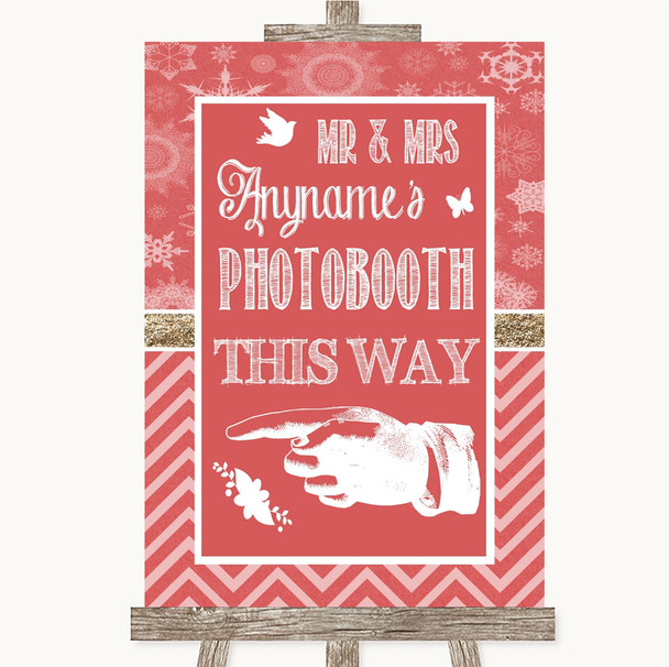 Red Winter Photobooth This Way Left Personalised Wedding Sign