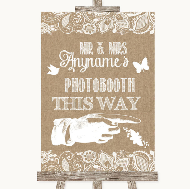 Burlap and Lace Photobooth This Way Right Personalised Wedding Sign
