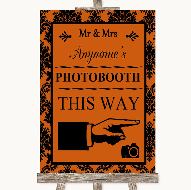 Burnt Orange Damask Photobooth This Way Right Personalised Wedding Sign