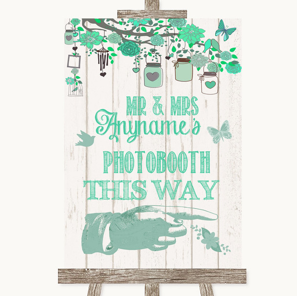 Green Rustic Wood Photobooth This Way Right Personalised Wedding Sign