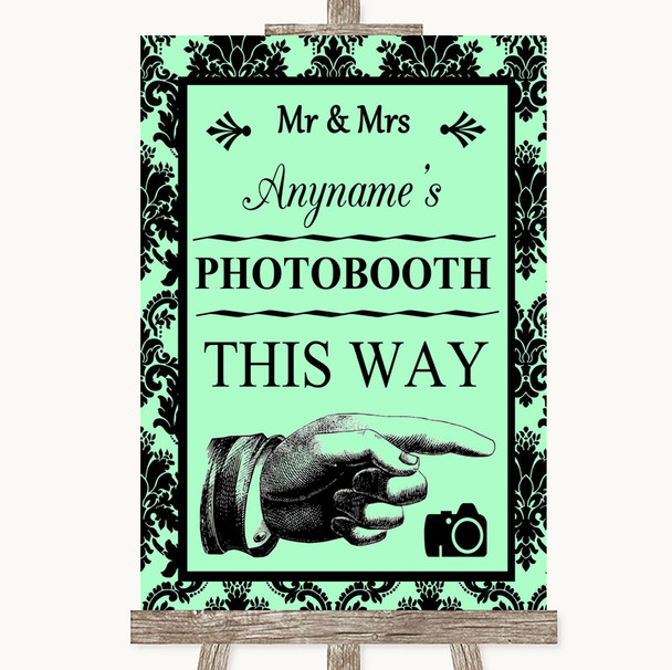 Mint Green Damask Photobooth This Way Right Personalised Wedding Sign