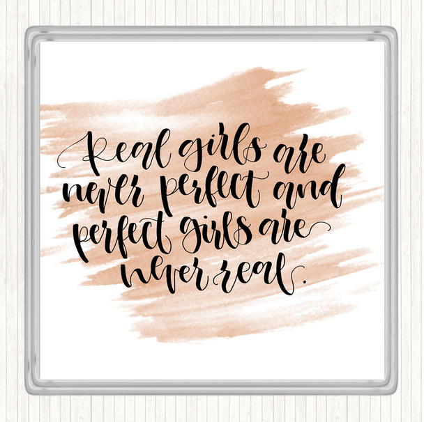 Watercolour Real Girls Quote Drinks Mat Coaster