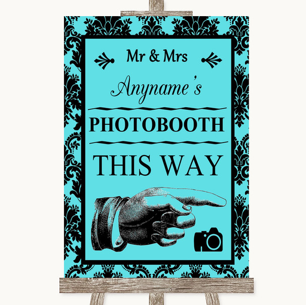 Tiffany Blue Damask Photobooth This Way Right Personalised Wedding Sign