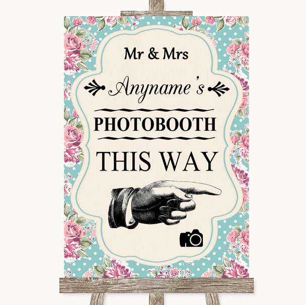 Vintage Shabby Chic Rose Photobooth This Way Right Personalised Wedding Sign