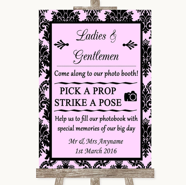 Baby Pink Damask Pick A Prop Photobooth Personalised Wedding Sign