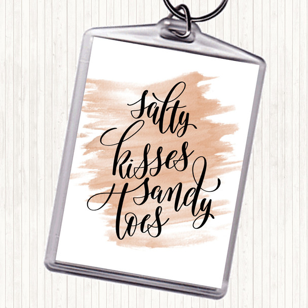 Watercolour Salty Kisses Sandy Toes Quote Bag Tag Keychain Keyring
