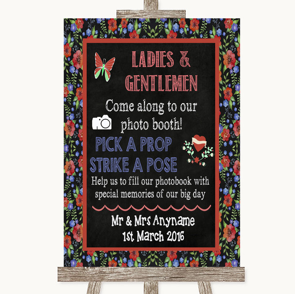 Floral Chalk Pick A Prop Personalised Wedding Sign