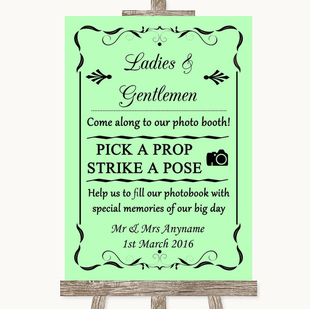 Green Pick A Prop Photobooth Personalised Wedding Sign