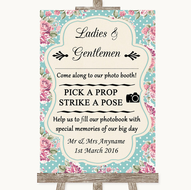 Vintage Shabby Chic Rose Pick A Prop Photobooth Personalised Wedding Sign