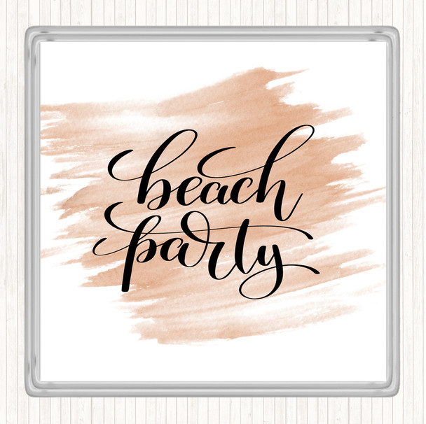 Watercolour Beach Party Quote Drinks Mat Coaster
