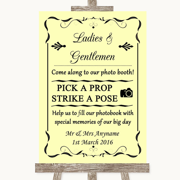 Yellow Pick A Prop Photobooth Personalised Wedding Sign