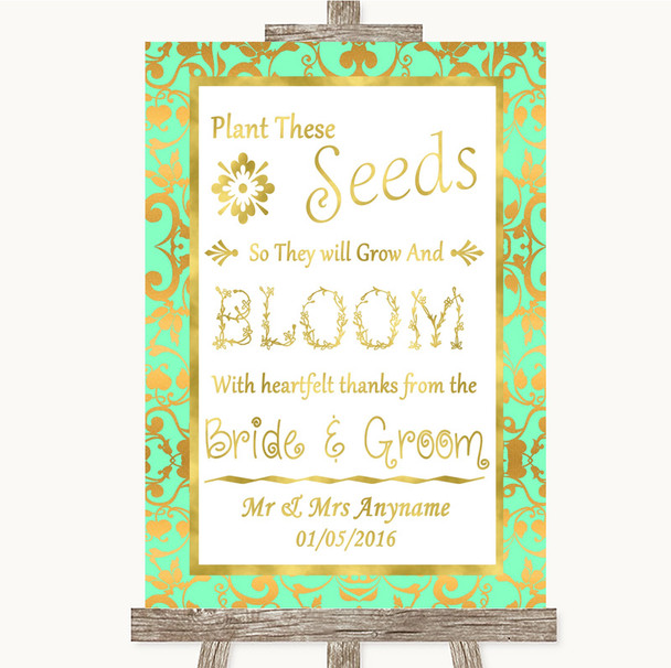 Mint Green & Gold Plant Seeds Favours Personalised Wedding Sign