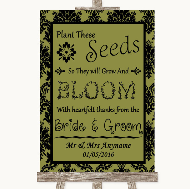 Olive Green Damask Plant Seeds Favours Personalised Wedding Sign