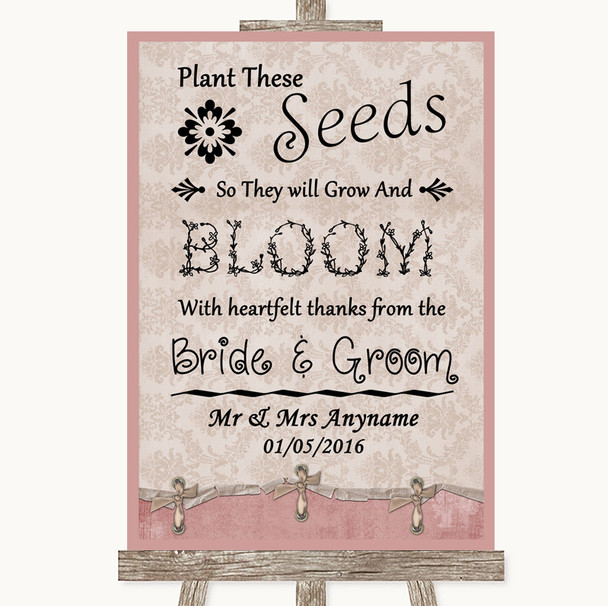 Pink Shabby Chic Plant Seeds Favours Personalised Wedding Sign