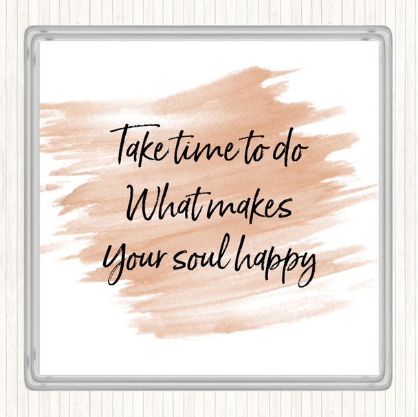 Watercolour Soul Happy Quote Drinks Mat Coaster