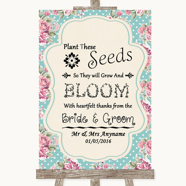 Vintage Shabby Chic Rose Plant Seeds Favours Personalised Wedding Sign