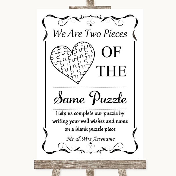Black & White Puzzle Piece Guest Book Personalised Wedding Sign