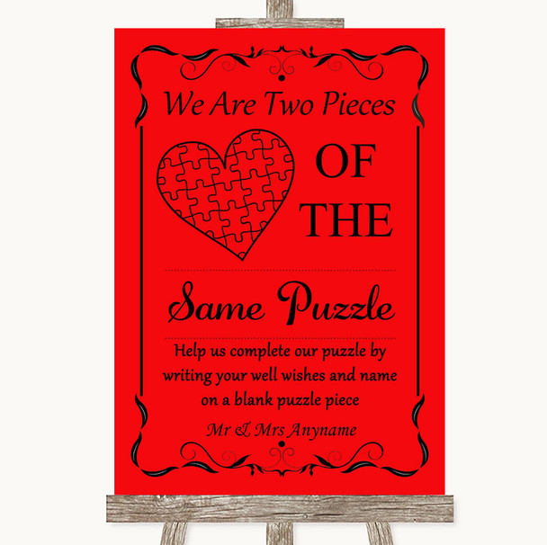 Red Puzzle Piece Guest Book Personalised Wedding Sign