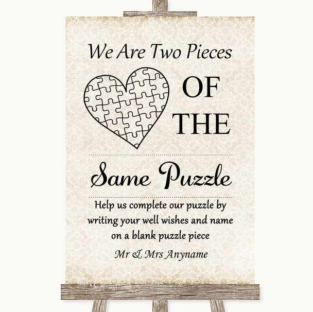 Shabby Chic Ivory Puzzle Piece Guest Book Personalised Wedding Sign