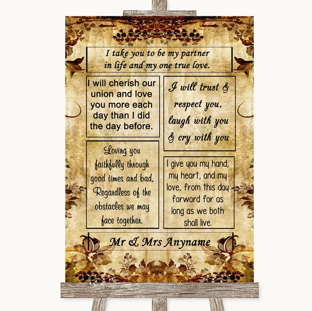 Autumn Vintage Romantic Vows Personalised Wedding Sign