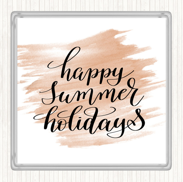 Watercolour Summer Holidays Quote Drinks Mat Coaster