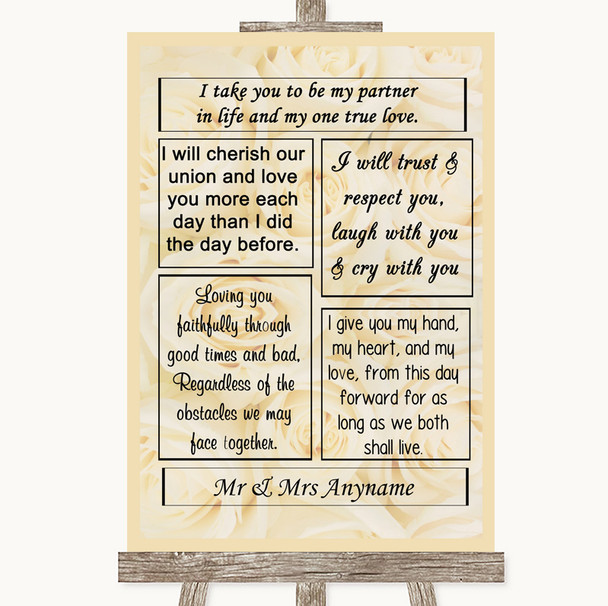 Cream Roses Romantic Vows Personalised Wedding Sign Cream Roses Romantic Vows Personalised Wedding Sign