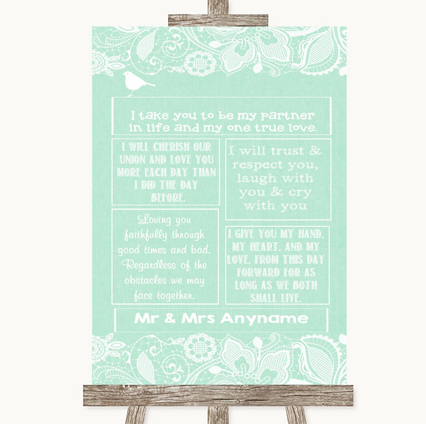 Green Burlap & Lace Romantic Vows Personalised Wedding Sign