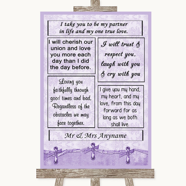 Lilac Shabby Chic Romantic Vows Personalised Wedding Sign