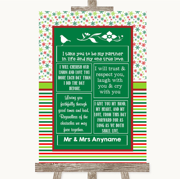 Red and Green Winter Romantic Vows Personalised Wedding Sign