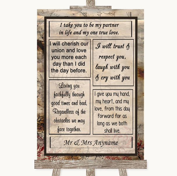 Vintage Romantic Vows Personalised Wedding Sign