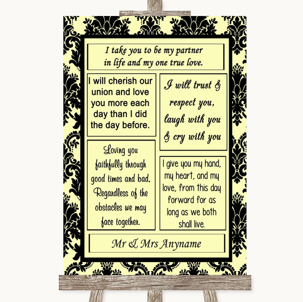 Yellow Damask Romantic Vows Personalised Wedding Sign